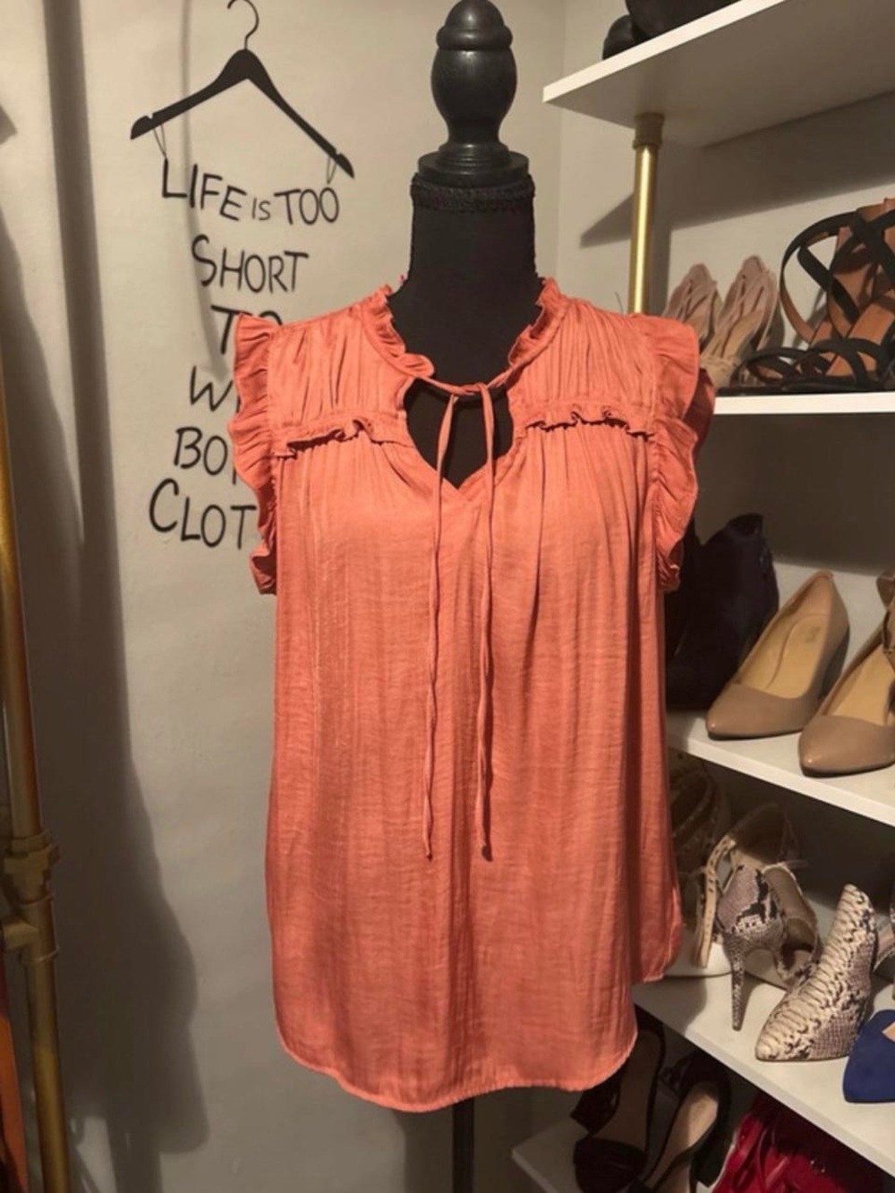 Rachel Zoe Coral Ruffled Tie-Neck Sleeveless Top